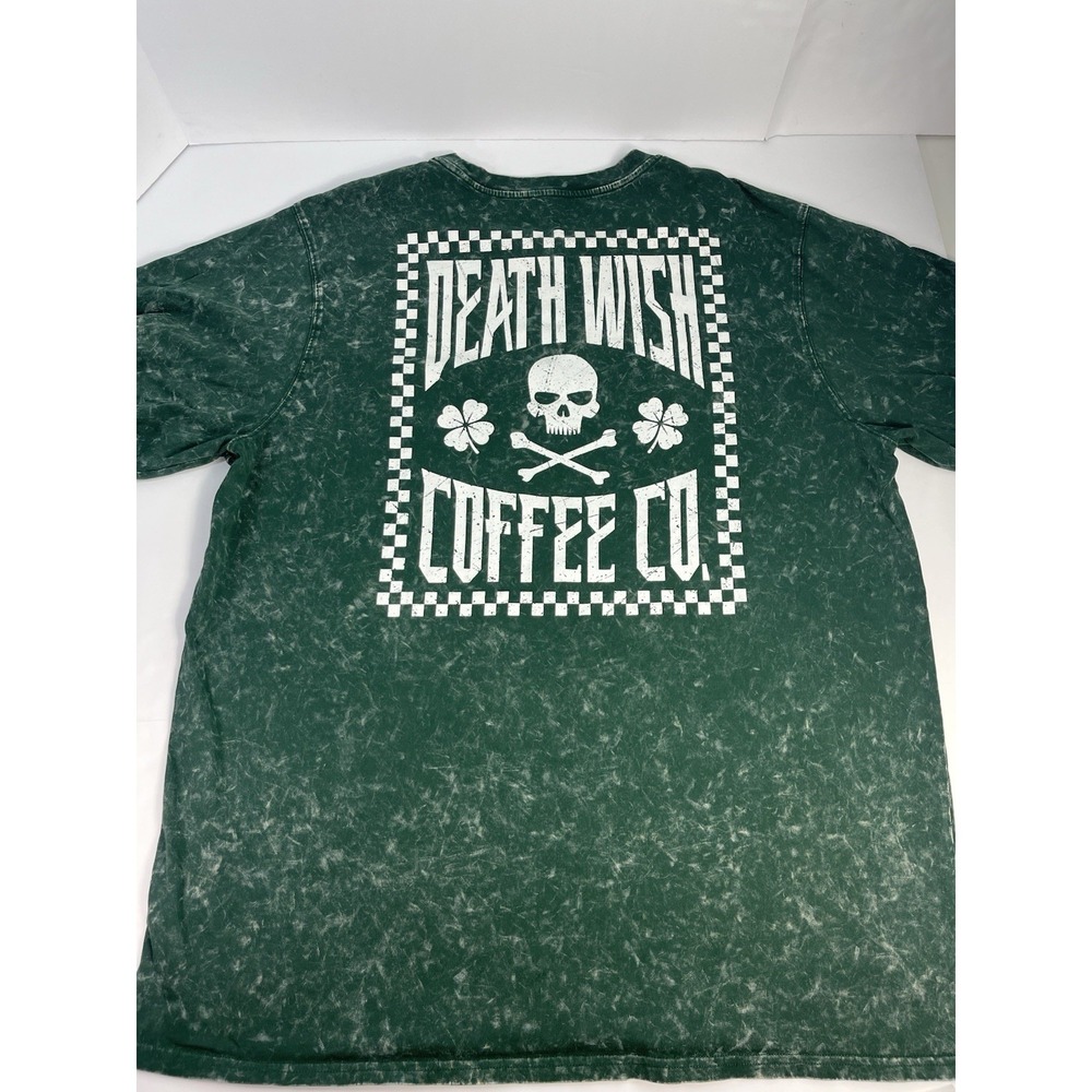 Death Wish Coffee Co Shirt Size 3XL Green Stonewash Skull Crossbones Logo